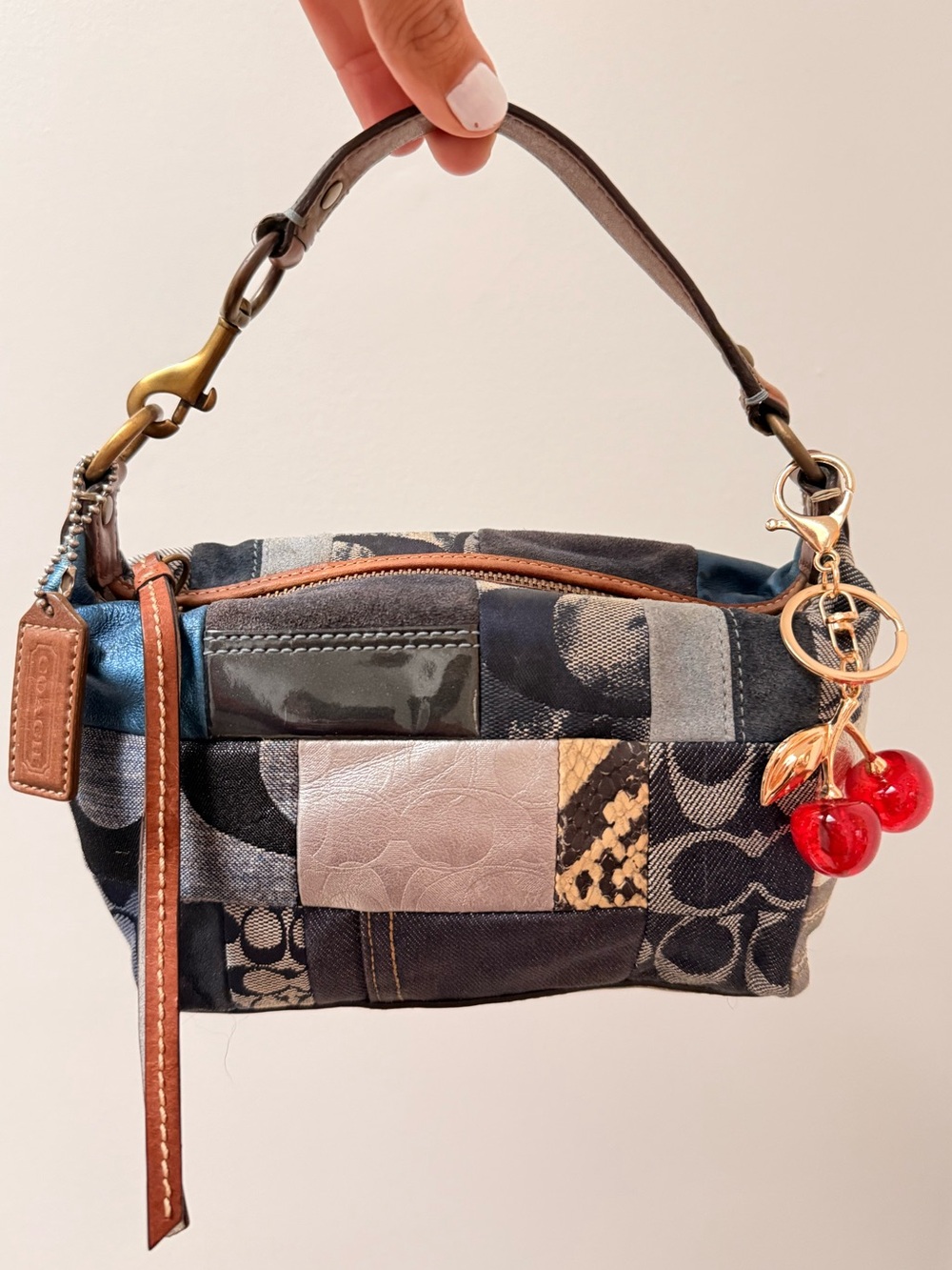 Coach Denim Patchwork Demi Shoulder Bag Purse RARE